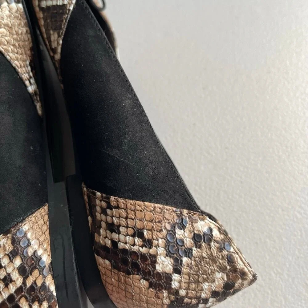 Zara Trafaluc Flats Womens 36 Snake Python Print Black‎ Suede Leather Trim Bow